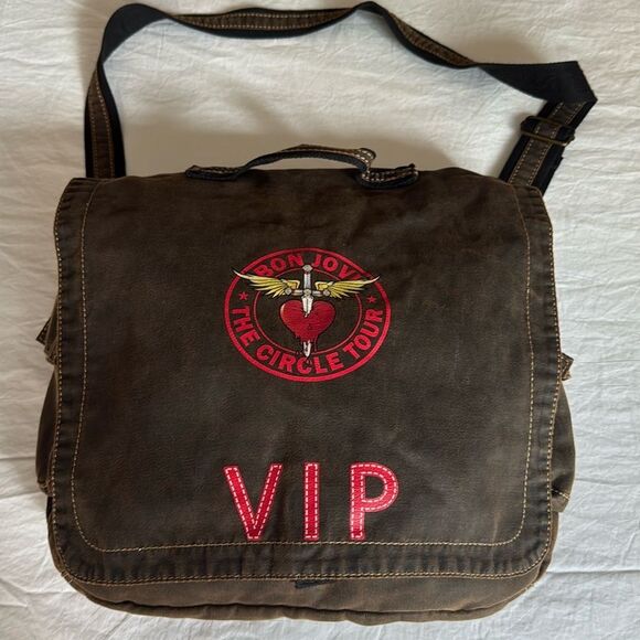 Bon Jovi The Circle Tour 2010 VIP Brown Canvas Messenger Bag With Strap. - Picture 1 of 9